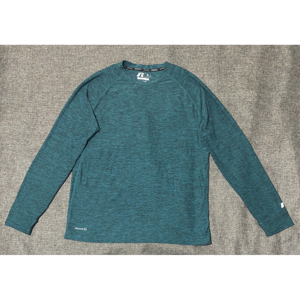 Russell Mens M Long Sleeve Shirt Dri-Power 360 Training Fit Space Dye Green